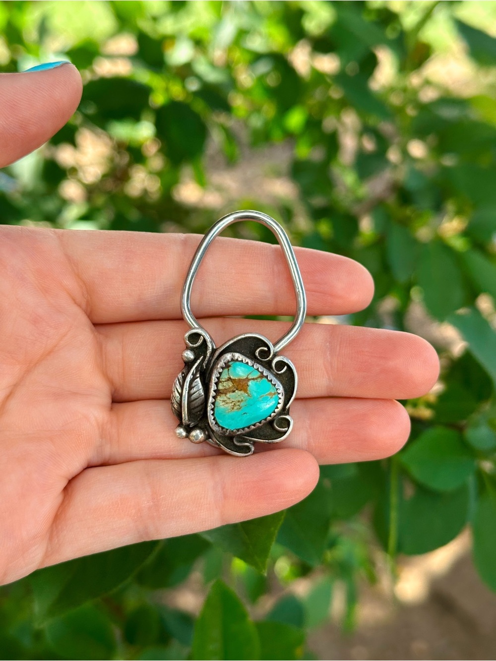 Vintage key ring Turquoise and Silver - Picture 2 of 3